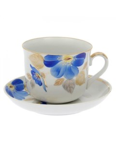 Чашка с блюдцем Дулёвский фарфор Форма Ностальгия рисунок Синий цветок Фарфор 450мл Дулевский фарфор