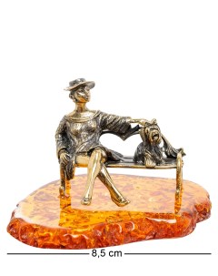 Фигурка Дама с собачкой латунь янтарь Народные промыслы