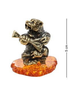 Фигурка Медведь музыкант латунь янтарь Народные промыслы