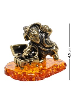 Фигурка Гном с сокровищами латунь янтарь Народные промыслы