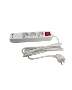 Удлинитель с заземлением выключатель с подсветкой 3 розетки 2 USB 3 м белый 1 шт Nobrand