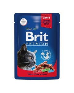 Влажный корм для кошек Premium с говядиной и горошком 85 г Brit*