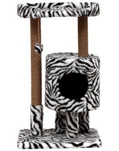 Домик для кошек Круглый с площадкой с когтеточкой 52х52х95 см зебра Пижон