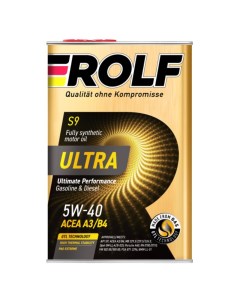 Синтетическое моторное масло Ultra S9 5W 40 A3 B4 SP 4 л металл 9378073 Rolf