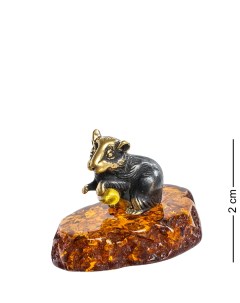 Фигурка Мышь с зернышком латунь янтарь Народные промыслы