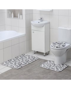 Набор ковриков для ванной и туалета Галька 3 шт 40 45 40 50 50 80 см Доляна