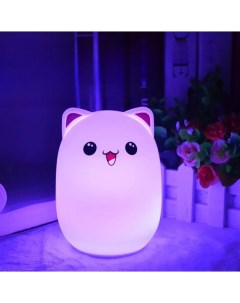 Мягкий силиконовый светодиодный ночник светильник из силикона детский аккумуляторный Котик Lemon tree