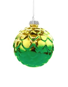Новогоднее подвесное украшение шар Шишка золото зелёная из стекла 8x8x8см арт 81939 Феникс present