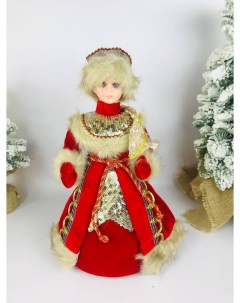 Фигурка новогодняя 15343 Снегурочка с тайником для конфет в красной шубе Merry christmas