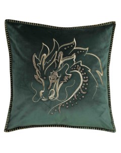 Подушка декоративная 50х50 вельвет бисер зеленая Золотистый дракон Dragon arrax Kuchenland