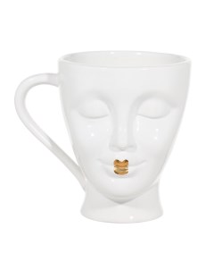 Кружка 550 мл керамика белая Лицо с золотистыми губами Face Kuchenland