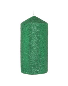 Свеча 14 см цилиндрическая с блестками зеленая Sparkly candle Kuchenland