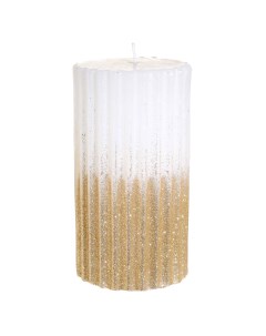 Свеча 15 см цилиндрическая с блестками бело золотистая Frosty sparks Kuchenland