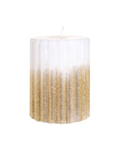 Свеча 10 см цилиндрическая с блестками бело золотистая Frosty sparks Kuchenland