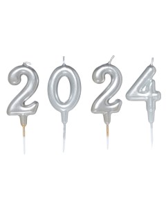 Свеча 5 см 4 шт серебристая 2024 New Year Kuchenland