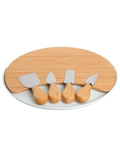 Набор для сыра 6 пр блюдо доска на подставке керамика бамбук Круг Cheese Kuchenland