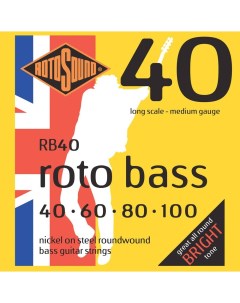 Струны для басгитары RB40 NICKEL UNSILKED 40 60 80 100 никелевое покрытие Rotosound
