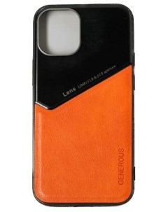Чехол для iPhone 12 mini вставка из стекла и кожи оранжевый Luazon home