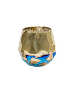 Декоративный стеклянный подсвечник д105 ш105 в102 синий с золотым напылением Вещицы