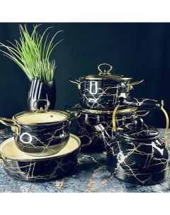 Набор эмалированной посуды для приготовления 9 предметов Черный мрамор 776 054 Lenardi