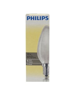 Лампа накаливания E14 40 Вт свеча матовая Philips