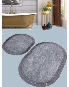 Набор ковриков для ванной KV417 Buket Sacakli Oval серый 50х60 60х100 с бахромой Karven