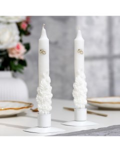 Набор свадебных свечей в коробке Романтика с кольцами белый родительская пара Мастерская «свечной двор»