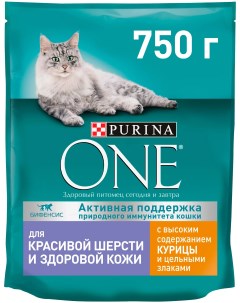 Сухой корм для кошек для здоровья шерсти курицей и злаки 8 шт по 750г Purina one