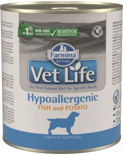 Vet Life Dog Hypoallergenic консервы для собак при пищевой аллергии и или непереносимости Рыба и кар Farmina vet life
