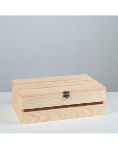 Ящик деревянный 30 20 10 см подарочный с реечной крышкой на петельках с замком Дарим красиво