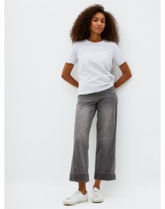 Укороченные джинсы Wide Leg с отворотами Sela