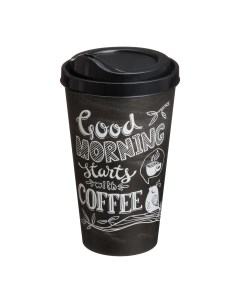 Стакан с крышкой Good Morning Starts With Coffee 550 мл пластик цвет черный Delinia