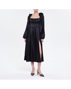 Чёрное атласное платье миди Toptop