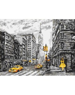 Картина по номерам на картоне Желтый Нью Йорк 30 х 40см с акриловыми красками и кистями Три совы