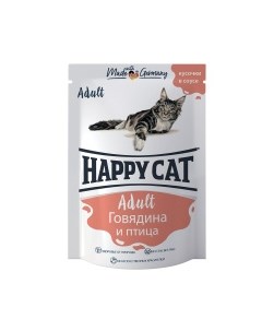 Корм влаж говядина птица кусочки в соусе д кошек пауч 100г R Happy cat