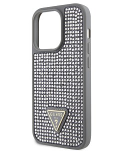 Чехол для iPhone 15 Pro со стразами Triangle metal logo серебристый Guess