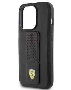 Чехол для iPhone 15 Pro из экокожи с функцией подставки черный Ferrari