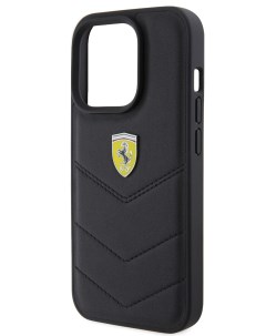 Чехол для iPhone 15 Pro из натуральной кожи в стеганом оформлении черный Ferrari