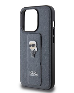 Чехол для iPhone 15 Pro с функцией подставки и ремнем серебристый Karl lagerfeld