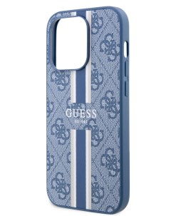 Чехол для iPhone 15 Pro с MagSafe и принтом 4G Stripes синий Guess