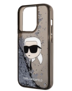Чехол для iPhone 15 Pro Max двухслойный с гелем и блестками черный Karl lagerfeld