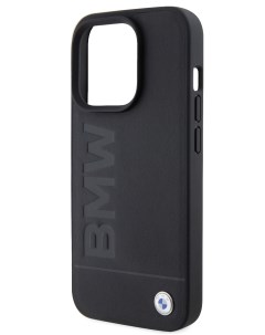 Чехол для iPhone 15 Pro из натуральной кожи противоударный с тиснением черный Bmw