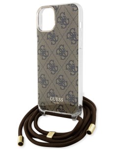 Чехол для iPhone 15 с регулируемым шнурком и принтом 4G коричневый Guess