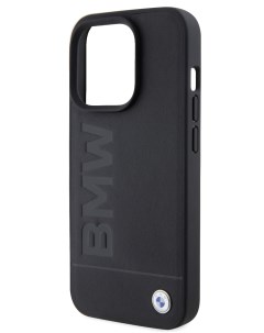 Чехол для iPhone 15 Pro Max из натуральной кожи с MagSafe и тиснением синий Bmw