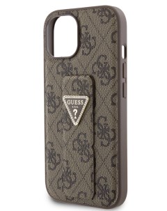 Чехол для iPhone 15 с ремешком и функцией подставки Triangle Diamond коричневый Guess