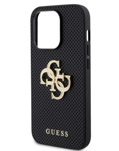 Чехол для iPhone 15 Pro из экокожи с перфорацией 4G Glitter metal logo черный Guess