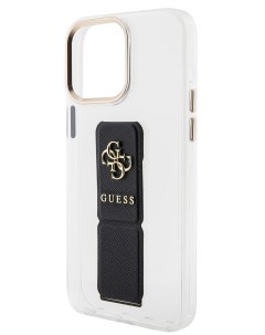 Чехол для iPhone 15 Pro с ремешком и функцией подставки 4G logo прозрачный Guess