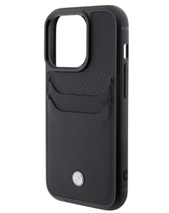 Чехол для iPhone 15 Pro из натуральной кожи с карманом для карт черный Bmw