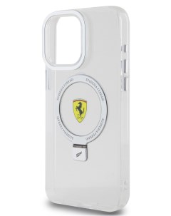 Чехол для iPhone 15 Pro Max с кольцом с функцией подставки прозрачный Ferrari