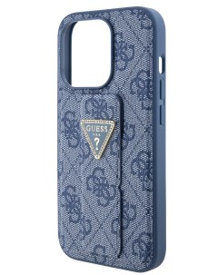 Чехол для iPhone 15 Pro Max с ремешком и функцией подставки Triangle Diamond синий Guess
